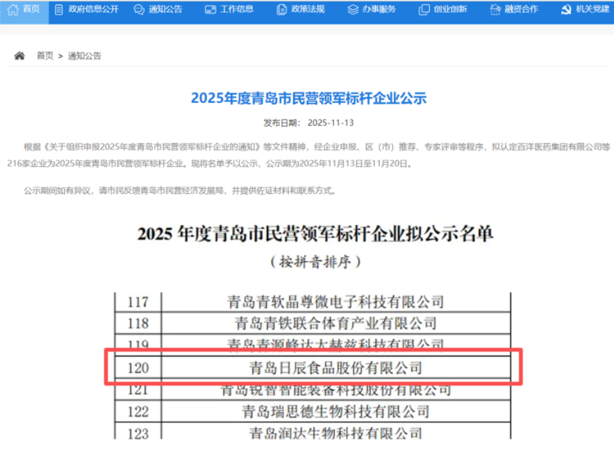 日辰股份荣膺“2025青岛民营领军标杆企业”